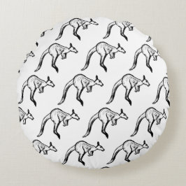 Cojín Redondo Esbozo de canguro en blanco y negro