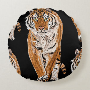 Cojín Redondo Esbozo del tigre de Bengala: Impresión de animales