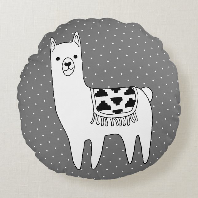 Cojín Redondo Esbozo moderno de Llama y puntos suizos (Anverso)