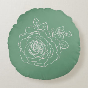Cojín Redondo Esbozo romántico Rosa floral moderna