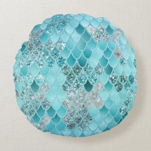 Cojín Redondo Escalas de sirenas de verano del Caribe 1
