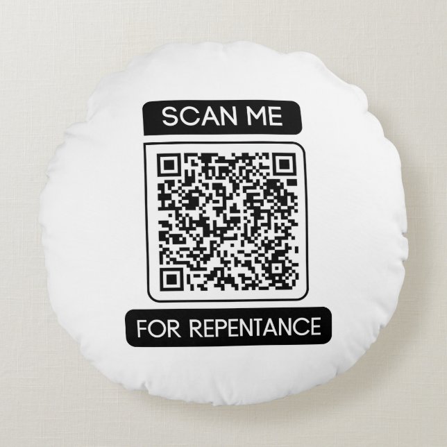 Cojín Redondo Escanearme para arrepentirse código QR (Anverso)