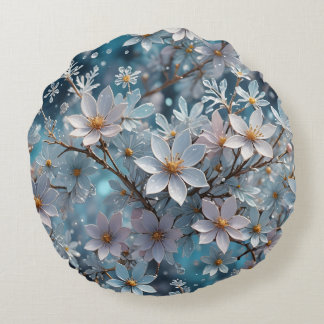 Cojín Redondo Escarcha de cristal de invierno Sakura Blossom Alm