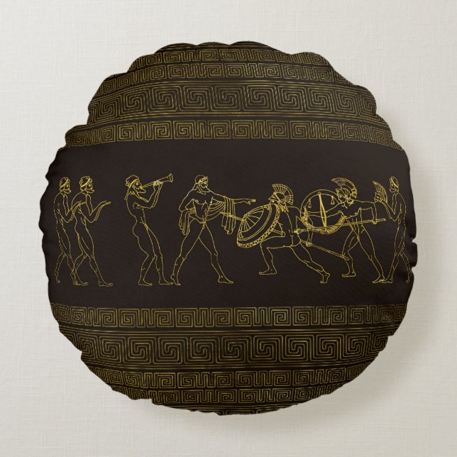 Cojín Redondo Escena antigua de Sparta Grecia en el modelo (Anverso)