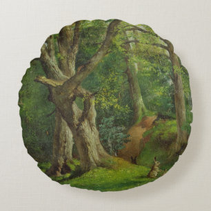 Cojín Redondo Escena con los conejos, 1862 del arbolado (aceite