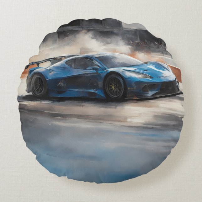 Cojín Redondo Escena dinámica de raza urbana azul (Anverso)