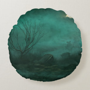 Cojín Redondo Escena nocturna del Cementerio Abandonado