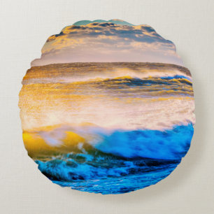 Cojín Redondo Escenario costero al amanecer