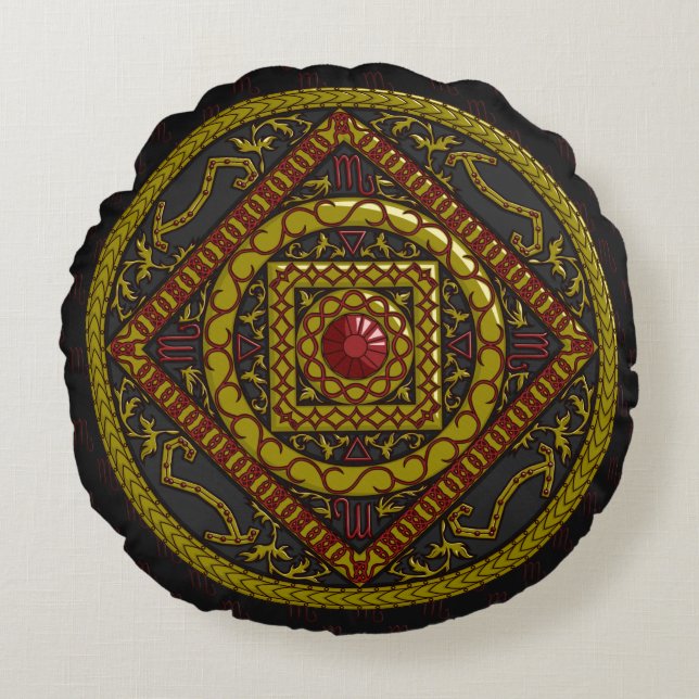 Cojín Redondo Escorpio Mandala Round Pillow (Anverso)
