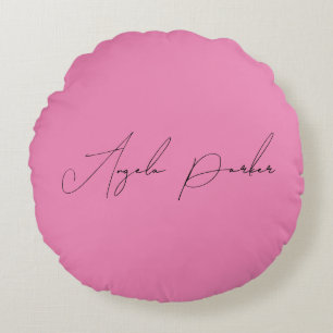 Cojín Redondo Escritura a mano Nombre profesional simple rosa si