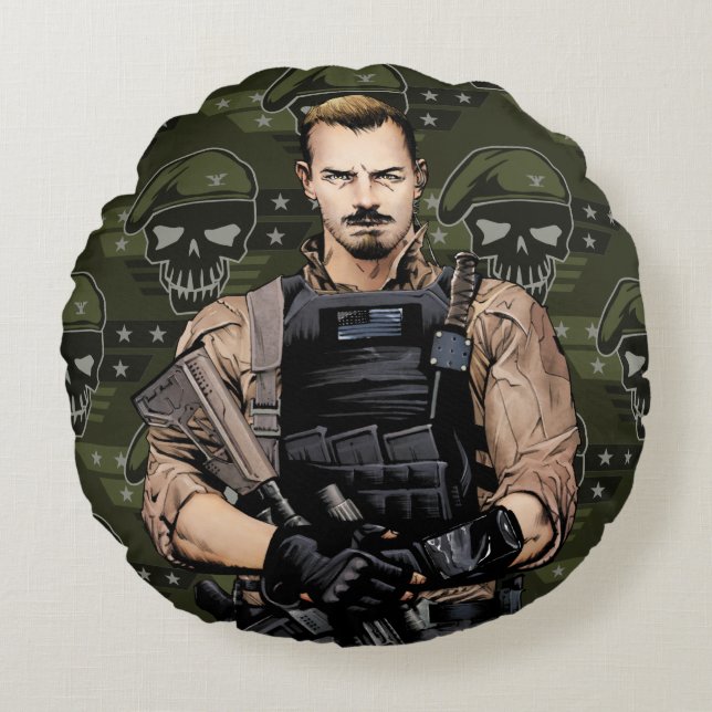Cojín Redondo Escuadrón suicida | Arte de cómics de Rick Flag (Anverso)