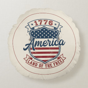 Cojín Redondo Escudo Patriótico América 1776 Tierra de los Libre