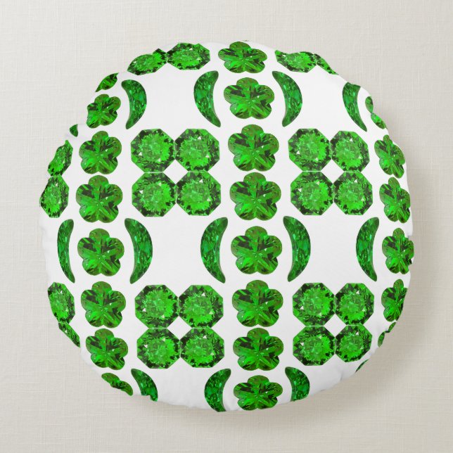 Cojín Redondo Esmeralda del patrón verde (Anverso)