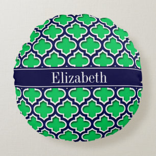Cojín Redondo Esmeralda Marina Marroquí #5DS Monograma Nombre Ma