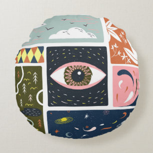 Cojín Redondo Espacio de la naturaleza cómica: Ilustracion de ot