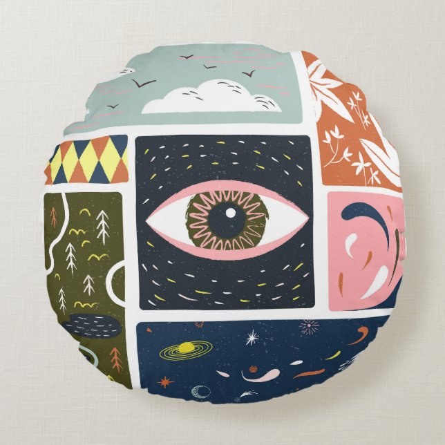 Cojín Redondo Espacio de la naturaleza cómica: Ilustracion de ot (Anverso)
