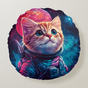 Cojín Redondo Espacio rosa astronauta de gato