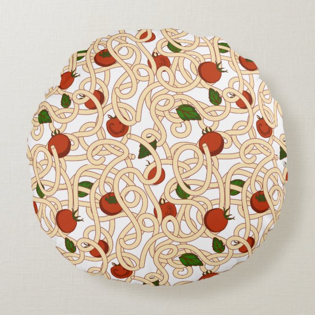 Cojín Redondo Espaguetis pasta comida italiana con tomate (Anverso)