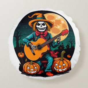Cojín Redondo espantapájaros toca la guitarra y celebra Hallowee