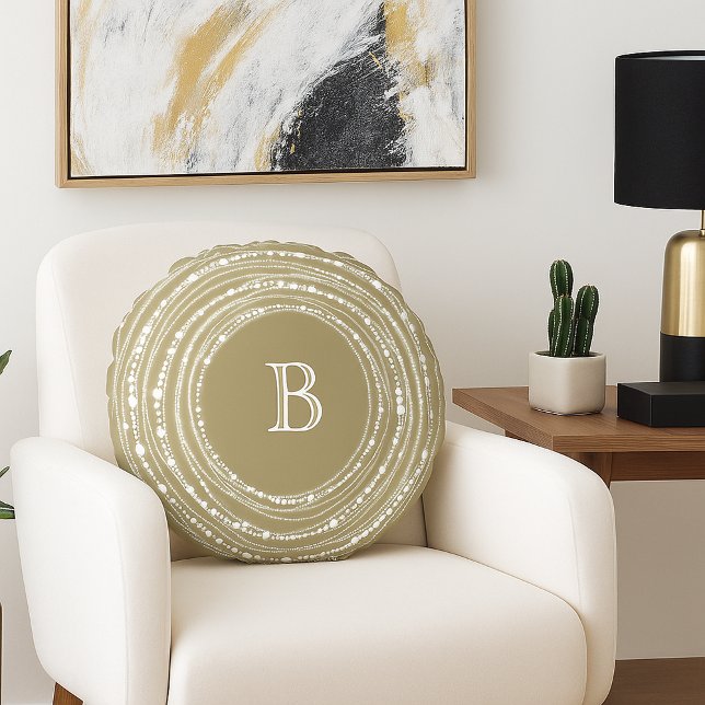 Cojín Redondo Espárkolas De Cerezo Y Brillantes Monograma Vacaci (Merry & Bright Sparkling Lights With Family Monogram Christmas Round Pillow - Holiday Home Decor)