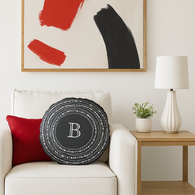 Cojín Redondo Espárkolas De Cerezo Y Brillantes Monograma Vacaci (Merry & Bright Sparkling Lights With Family Monogram Christmas Round Pillow - Holiday Home Decor)