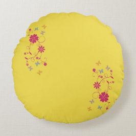 Cojín Redondo Espectaculares acentos florales y mariposas en ama