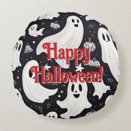 Cojín Redondo Espeluznante Fantasma Halloween Blanco Negro