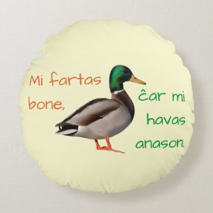 Cojín Redondo Esperanto: Mi fartas bone, ĉar mi havas anason.