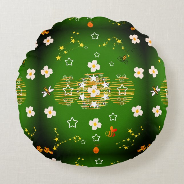 Cojín Redondo Espinosa estrella verde flor redonda Pillow (Anverso)