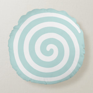 Cojín Redondo Espiral abstracta en azul claro y blanco