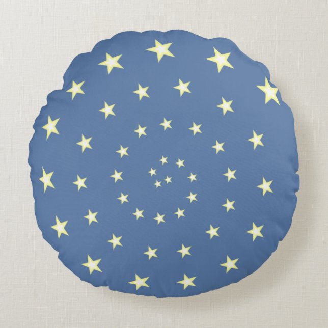 Cojín Redondo Espiral de estrellas elegantes en azul maravilloso (Anverso)