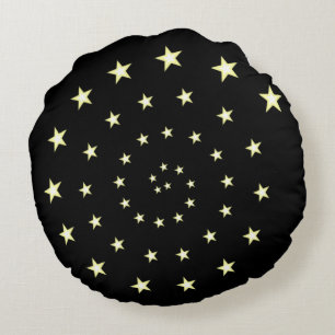Cojín Redondo Espiral de estrellas elegantes en negro