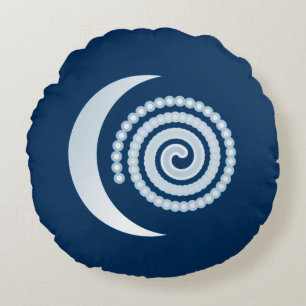 Cojín Redondo Espiral de luna plateada sobre azul oscuro