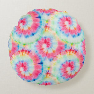 Cojín Redondo Espiral de tinte, arte acuarela.