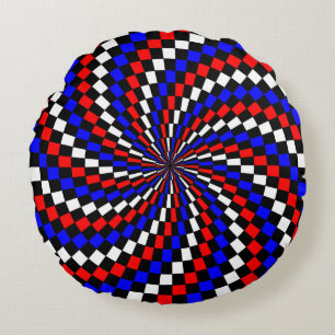 Cojín Redondo Espiral del verificador azul blanco rojo de Kennet