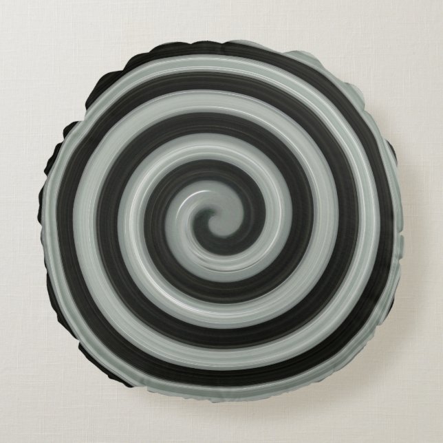 Cojín Redondo Espiral negra y gris (Anverso)