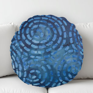 Cojín Redondo Espirales abstractos azules Boho Batik