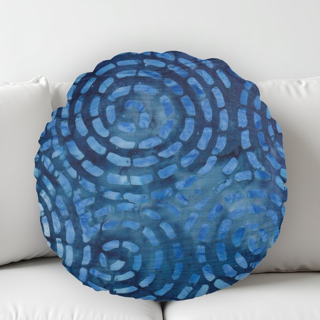 Cojín Redondo Espirales abstractos azules Boho Batik (Subido por el creador)