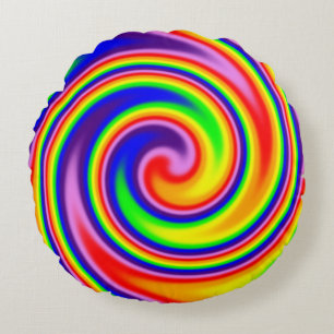 Cojín Redondo Espirales Coloridas de Remolino Arcoíris Colores A
