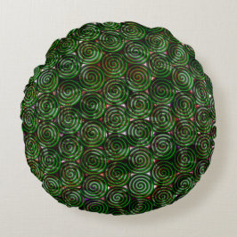 Cojín Redondo Espirales de color verde oscuro transparentes en l