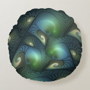 Cojín Redondo Espirales Verde azulado Beige Verde Resumen arte f