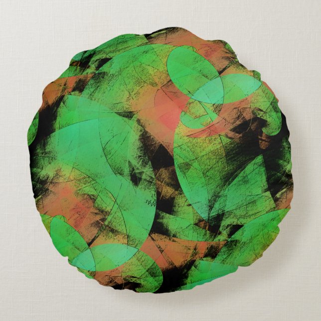 Cojín Redondo Espirales verdes de salmón texturadas y chismosas  (Reverso)