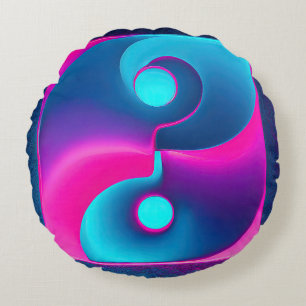 Cojín Redondo Espiritualidad radiante: Vibrante Yin Yang rosa y 