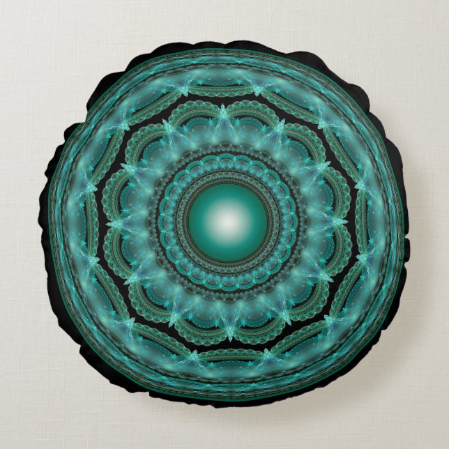 Cojín Redondo Espléndido mandala fractal brillante (Anverso)