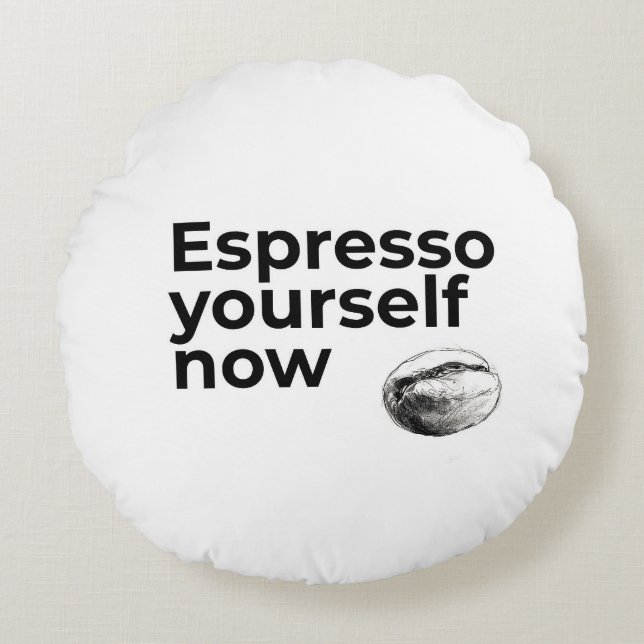 Cojín Redondo Espresso ya mismo café con café (Anverso)