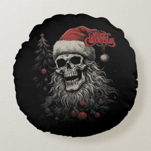 Cojín Redondo Esqueleto Calavera Divertida Feliz Navidad Santa C