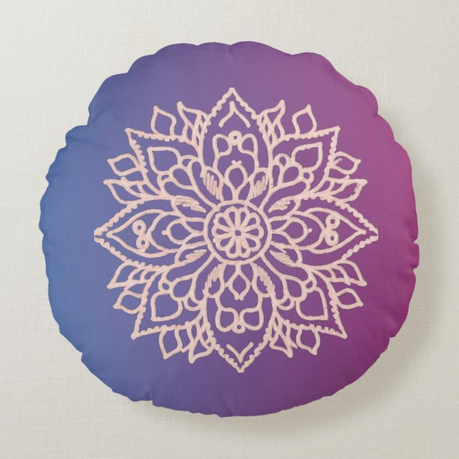 Cojín Redondo Esquema de flor rosa1 Personalizado (Anverso)