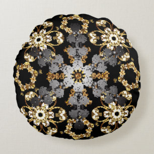 Cojín Redondo Esquema dorado: decoración floral oriental