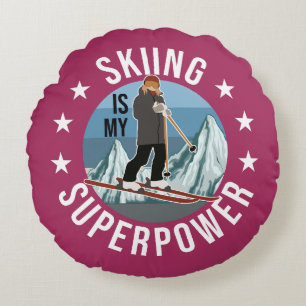 Cojín Redondo Esquiar es mi superpotencia