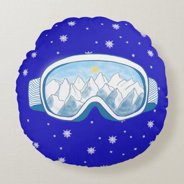 Cojín Redondo Esquiar Goggles, danza de copas de nieve (Anverso)